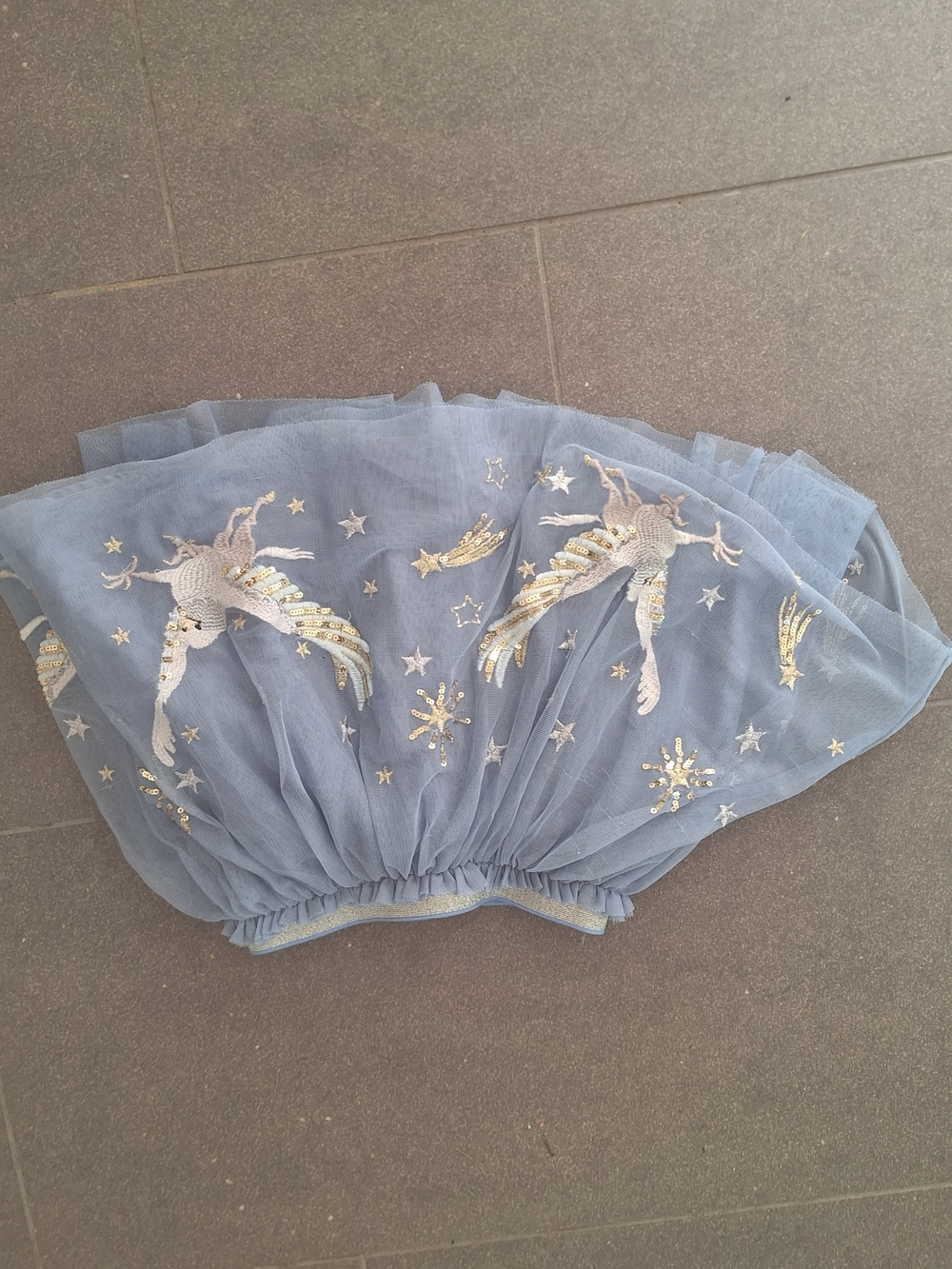 Mini Boden Light Blue Tulle Skirt with Gold Sequin Harry Potter Hippograff Skirt